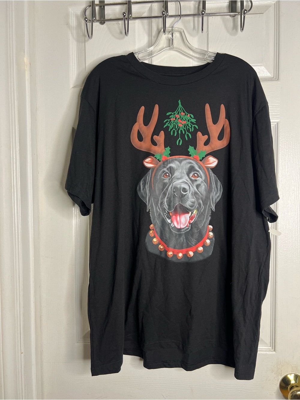 Holiday Time Christmas Black lab Raindeer Antlers Men’s 2X Tshirt